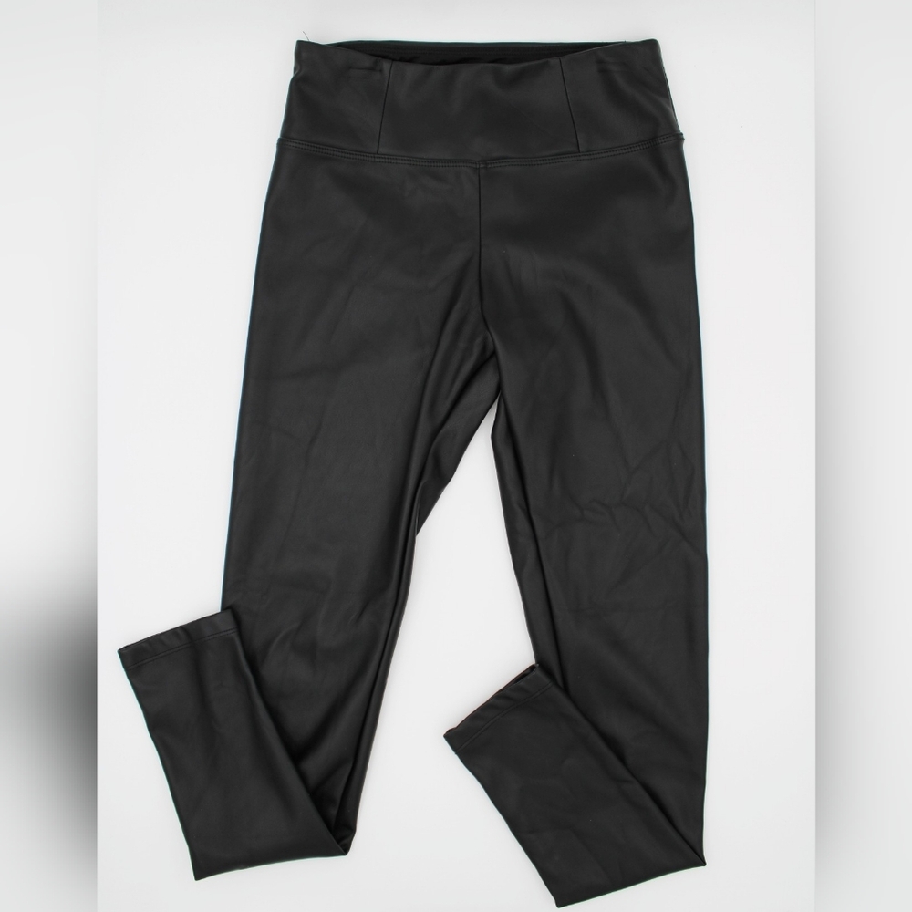 Hunter & Brown Black Faux Leather High-Waist Leggings – Small